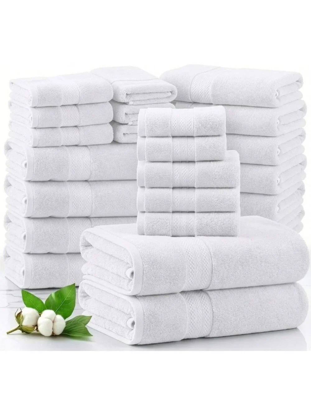 Soft Absorbent 100% Cotton Bath Towel Set - 24 Piece Luxury Linen Collection